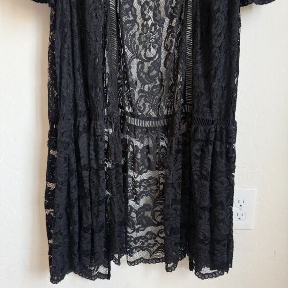 Boston Proper Black Lace Bell Sleeve Duster Cardigan Whimsy Goth Faerie Witchy - Picture 13 of 16